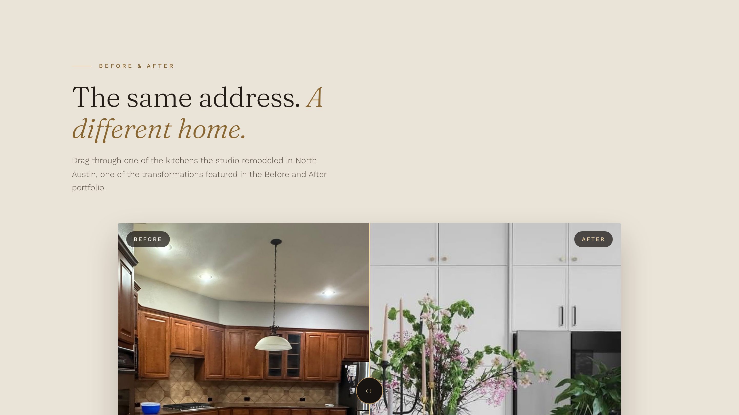 The before and after section of the new homepage